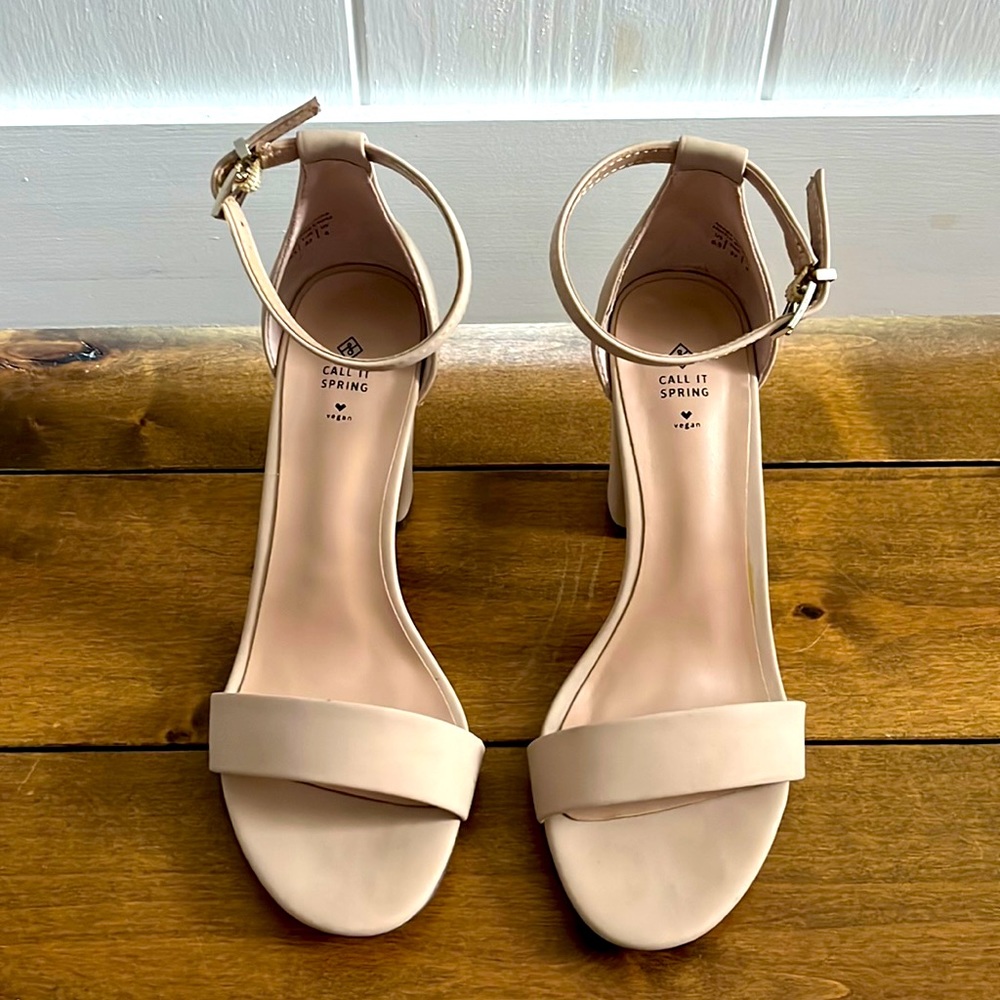 Nude vegan leather heeled sandals size 6.5